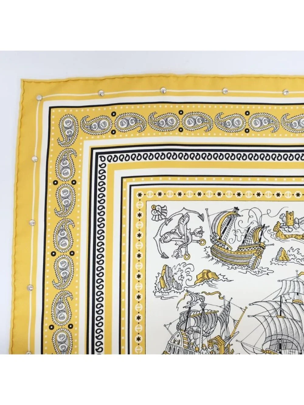 Hermes Heaven Carre 70 Cloete Sailor Tattoo Bandana Scarf Silk Yellow White
